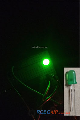Непрозрачный 5мм зеленый светодиод с выводами картинка
